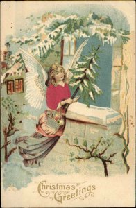 Christmas Angel Tree Silk Clothes c1900s-20s Postcard