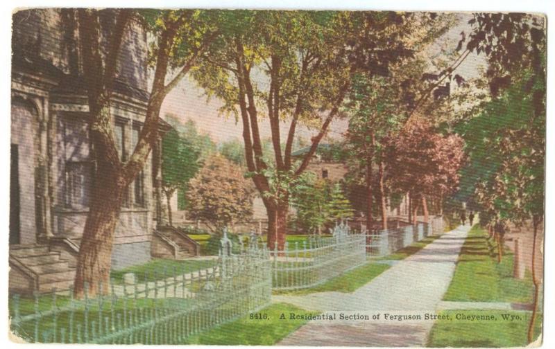 A Residential Section of Ferguson Street, Cheyenne, Wyoming, 1920 used Postcard