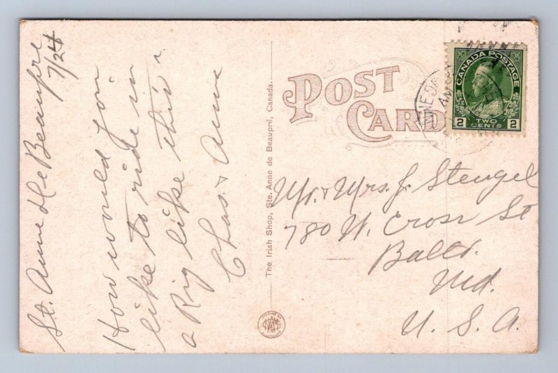 DOG TEAMS ST. ANNE CANADA TO BALTIMORE MARYLAND POSTCARD 1916