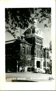 RPPC Winchester Illinois IL - Scott County Court House Cars UNP Postcard