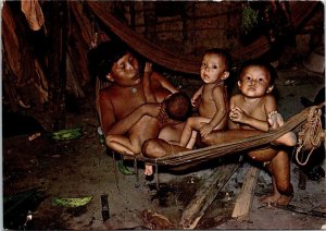 VINTAGE CONTINENTAL SIZE POSTCARD GUAICA FAMILY FROM UPPER ORINOCO VENEZUELA '74