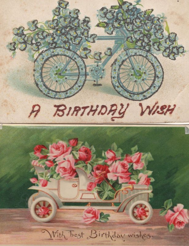 Bicycle Real Sparkle Glitter Antique 2x Transport Postcard s