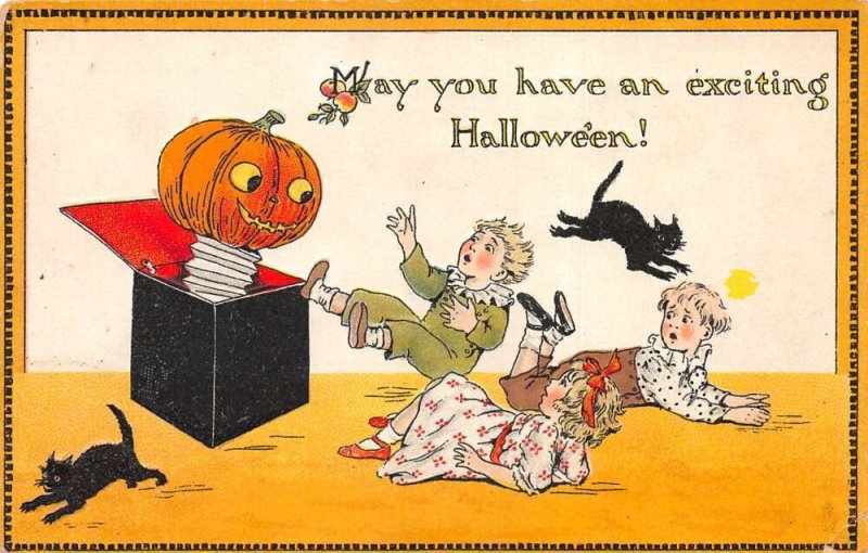 Halloween Greetings Children Pumpkin Jack in the Box Tuck Postcard AA69296 