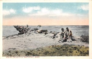 Nantucket, MA Massachusetts  END OF THE JETTY'S Boy On Rocks  ca1920's Postcard