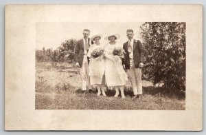 RPPC Double Date Handsome Twin Men Brides and Grooms Photo Postcard I21