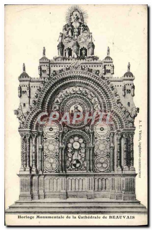 Old Postcard Monumental Clock Of The Cathedral Of Beauvais