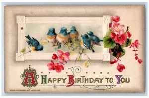 John Winsch Signed Postcard Birthday Song Birds Flowers Embossed Dysart IA