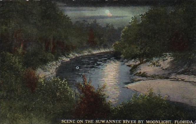 Florida Scene On The Suwannee River By Moonlight 1912