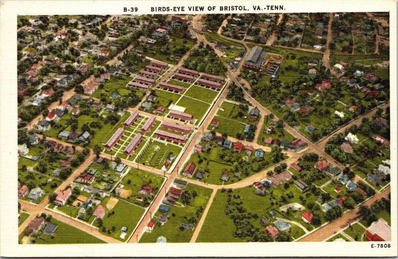 Birdseye View Bristol VA TN WB Postcard VTG UNP Vintage Unused  