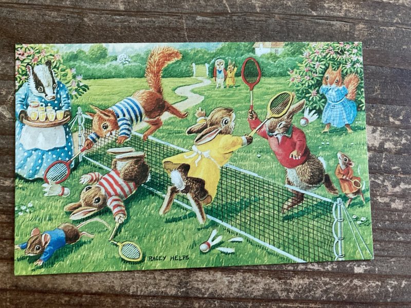 Making the Feathers Fly, Badminton, 315, Racey Helps, Medici, Vintage Postcard