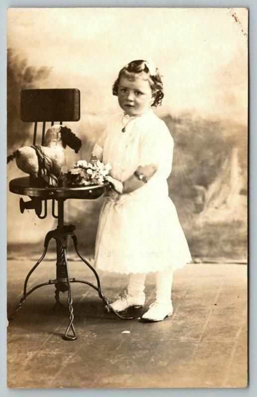 RPPC Adopted Maud Kelly Cannon on Her 3rd Birthday~Homemade Stuffed Animal~1913 