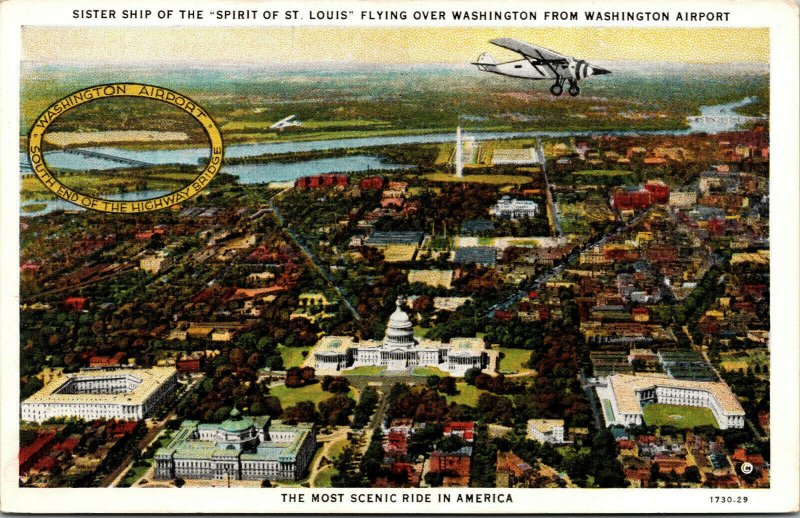 Vtg 1920s Sister Ship of Spirit of St Louis over Washington WA Postcard