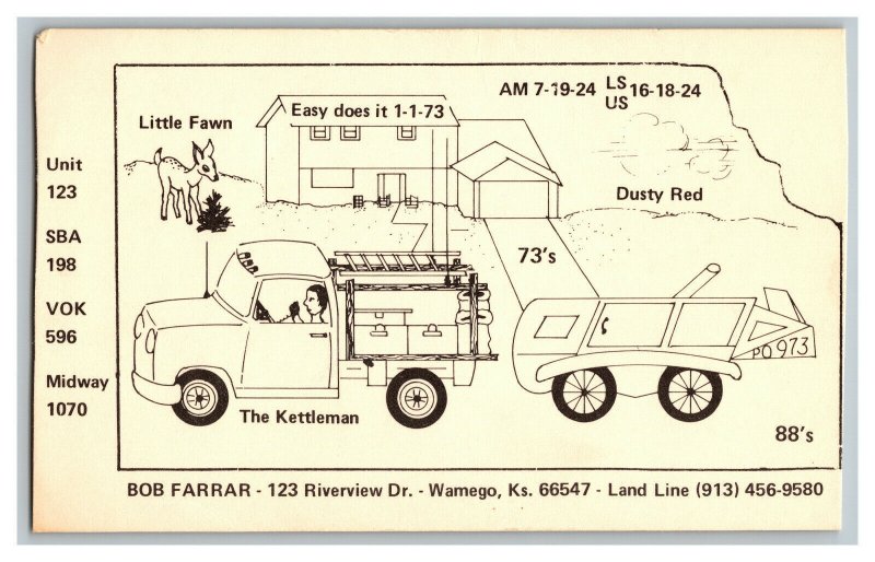 Postcard QSL Radio Card From Wamego Ks. Kansas  