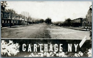 CARTHAGE NY STREET VIEW ANTIQUE REAL PHOTO POSTCARD RPPC by H.M.BEACH