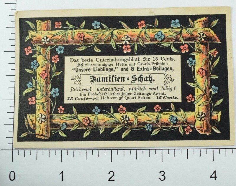 1870's-80's Victorian Trade Card German Book & News Co Nice Graphics Floral P64