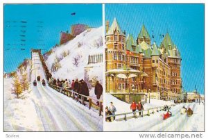 2-Views, Winter Scene On Dufferin Terrace, Quebec, Canada, PU-1965
