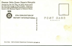 Steamer Delta Queen Departs Memphis TN UNP 1976 Rotary Convention Postcard E11