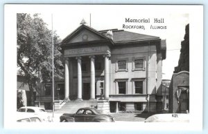 RPPC ROCKFORD, Illinois IL ~ MEMORIAL HALL Winnebago County ca 1940s Postcard
