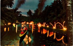 Twilight Coco Palms Tropical Lagoon Resort Hotel Postcard VTG UNP Mike Roberts  