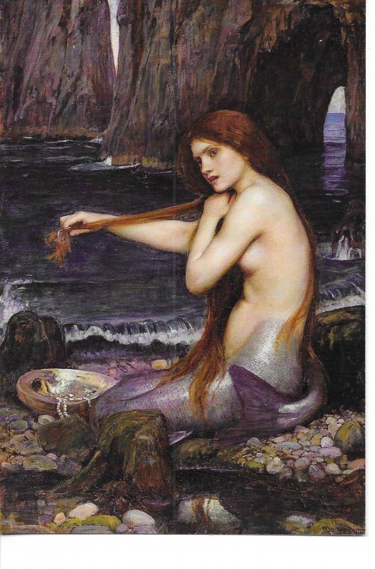 A Marmaid Modern Spanish PC of a painting by J.W. Waterhouse. Size 11 x 16 cms