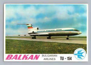 Airplane Postcard Balkan Bulgarian Air Transport Airlines Issued TU-154 Jet AQ3