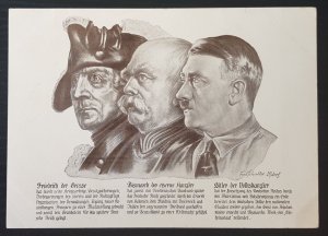 GERMAN THIRD REICH NSDAP ORIGINAL PROPAGANDA POSTCARD FREDRICK, BISMARCK, HITLER