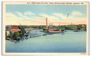 1949 Paper Mill on the Fox River, Appleton, WI Postcard 