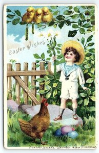 1907 EASTER WISHES RAPHAEL TUCK PATERSON NJ YOUNG BOY EMBOSSED POSTCARD P3319