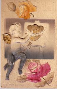 Valentine - High Relief Molded Card 1911 Cupid the Artist 