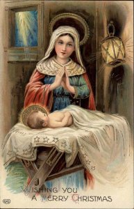 EAS Christmas Mother Mary Baby Jesus c1910 Gel Vintage Postcard