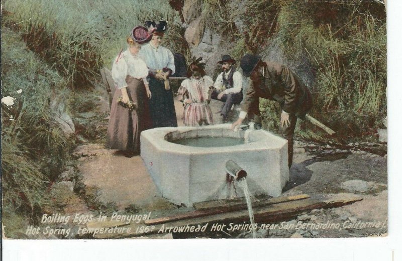 CA-418 CA San Bernardino Boiling Eggs Arrowhead Hot Springs Divided Bck Postcard