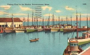 Vintage Postcard 1953 Fishing Fleet In The Harbor Provincetown Massachusetts MA