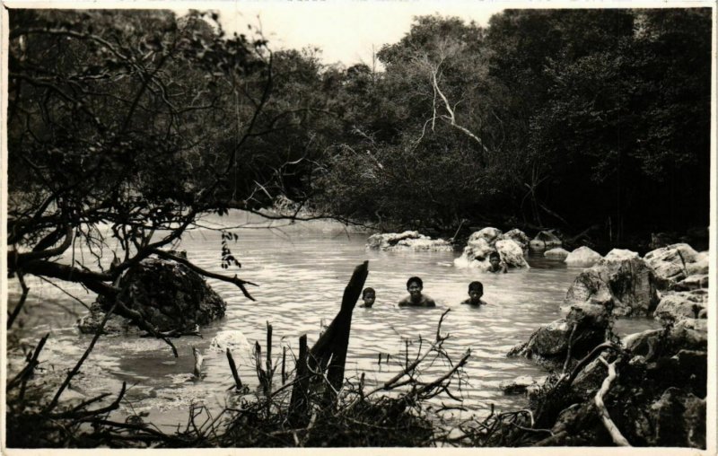 PC CPA SUMATRA bathing boys real photo postcard INDONESIA (a14693)