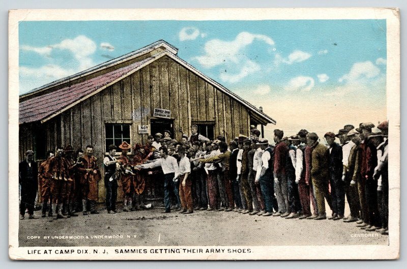 Camp Dix NJ~Supply Depot~Sammies Line Up for Army Shoes~Mighty Tiresome~WWI 1919