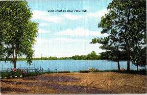 View of Lake Manitou Near Peru IN Vintage Linen Postcard F34