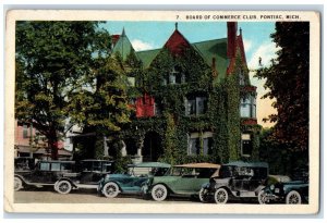 c1920s Board Of Commerce Club Pontiac Michigan MI Posted Vintage Cars Postcard