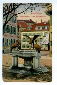 497146 Germany Baden-Baden Heron fountain on Sophienstrasse Vintage postcard