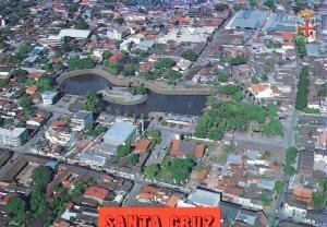 VINTAGE CONTINENTAL SIZE POSTCARD AERIAL VIEW OF SANTA CRUZ BOLIVIA