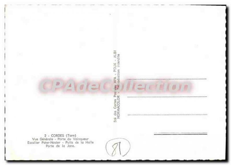 Postcard Modern Cordes (Tarn) General view Gate Winner Staircase Pater Noster...