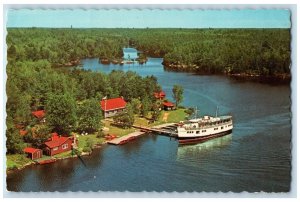 North Bay Ontario Canada Postcard Lunge Lodge Steamer Boat c1950's Posted