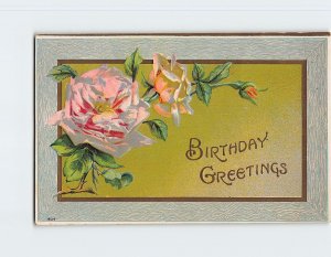 Postcard Birthday Greetings with Roses Embossed Art Print