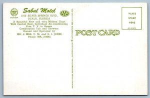 1950s OCALA FLORIDA SABAL MOTEL SILVER SPRINGS BLVD AAA FREE TV VINTAGE POSTCARD