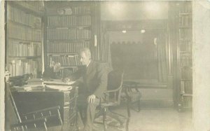 Books Interior C-1910 Man Desk Library RPPC Photo Postcard 20-1817