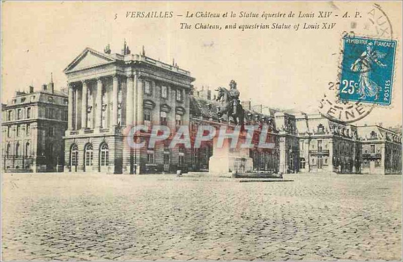 Postcard Old Versailles Chateau and the Equestrian Statue of Louis XIV