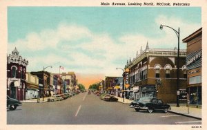 Vintage Postcard 1952 Main Avenue Roadways Shops Buildings McCook Nebraska NB