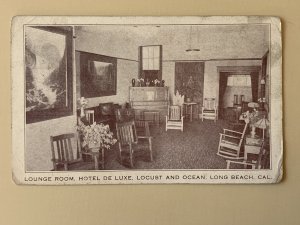 Lounge Room Hotel De Luxe Long Beach CA Litho Postcard C1142090147