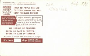 Windward Oahu Waters Honolulu Engine Car Repair Oil Change Vintage Postcard UNP 