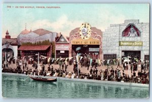 Venice California Postcard On The Midway Park Canoeing Boat Crowd 1910 Vintage