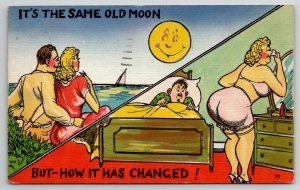 Comic The Same Old Moon BUT how It Has Changed Big Butt Woman Postcard O23