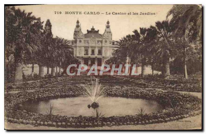 Old Postcard Monte Carlo Casino and Gardens